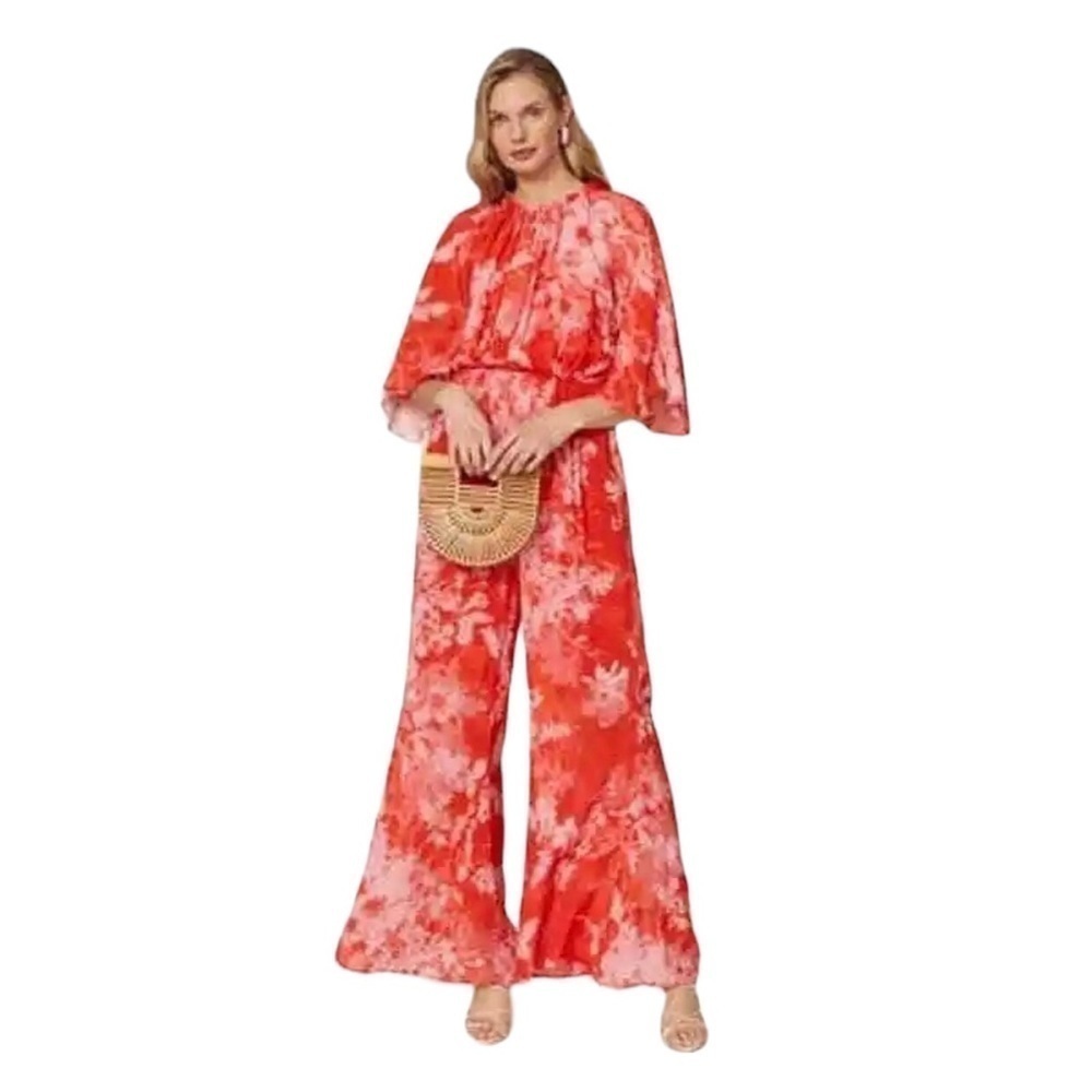 Pinko Jumpsuit Aquarius Tuta Georgette Hibiscus Floral Orange Size 4 - Picture 2 of 16